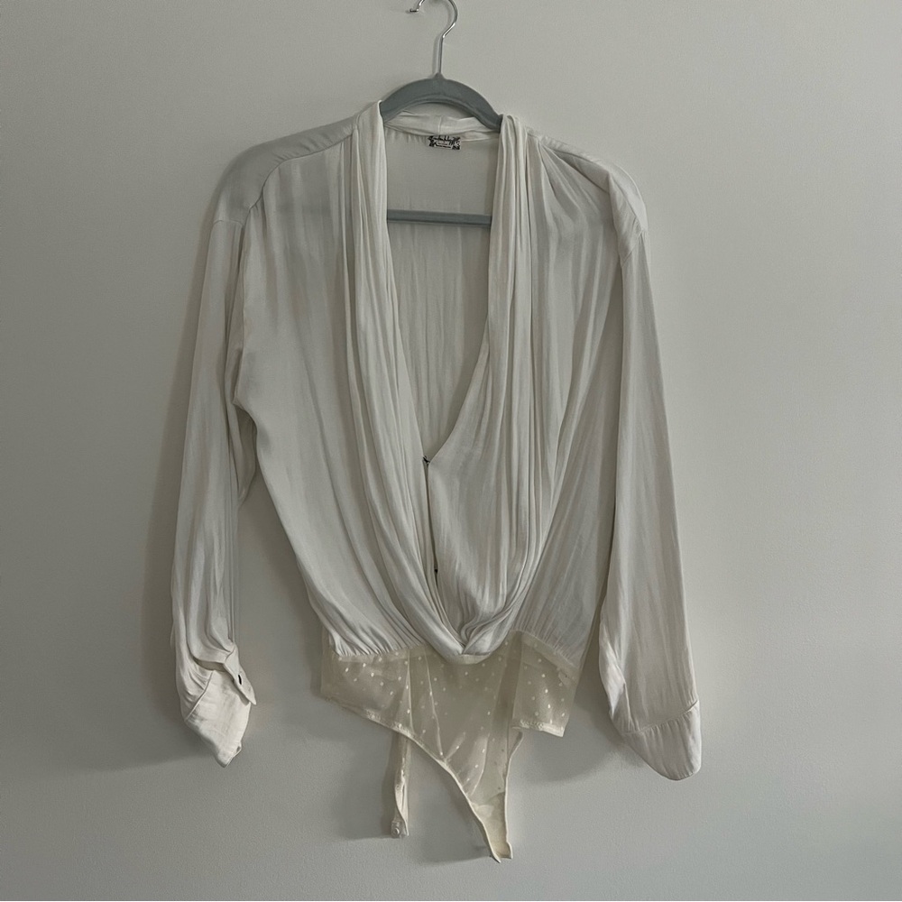 Free People Cream Drape Front Bodysuit